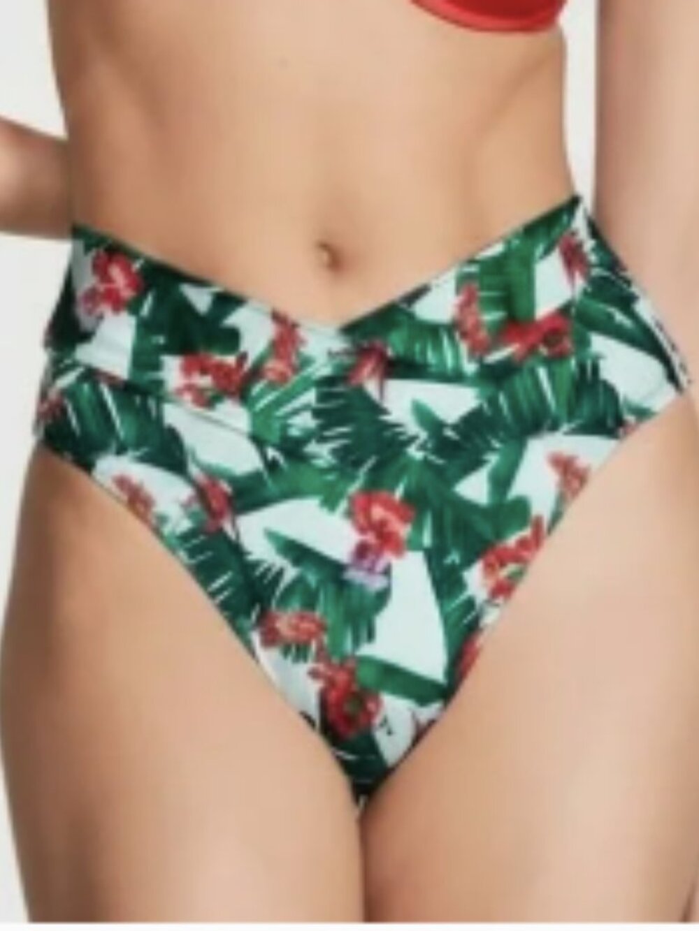NWT Victoria's Secret Bikini Bottom Floral Green Palm High Waist Cheeky (M)